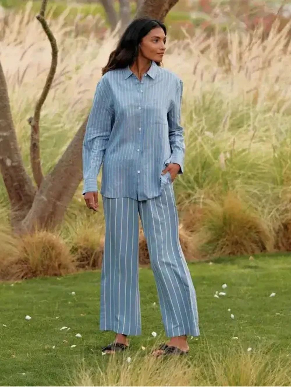Jenni Kayne Blue White Striped Bianca Pant Sz S Minimalist Quiet Luxury Preppy